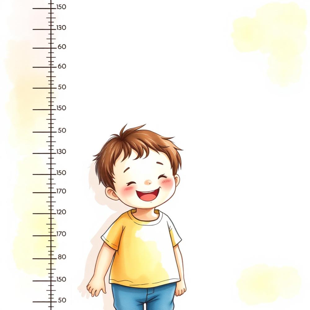 Happy child measured against a growth chart